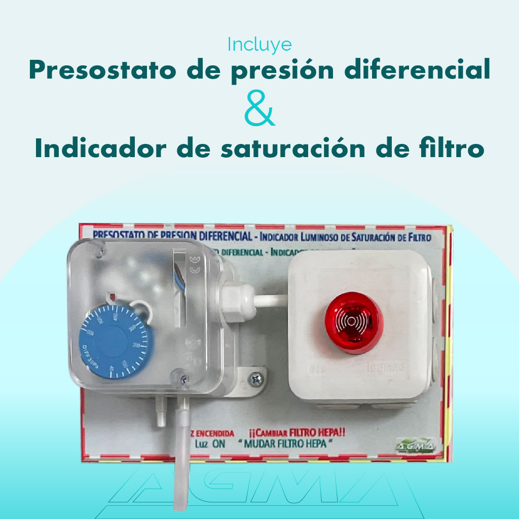 Incluye presostato de presión diferencial con indicador de saturación del filtro